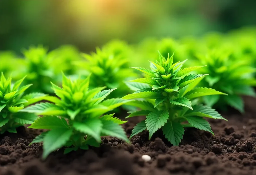 Healthy Gelato Fast Version cannabis plants thriving in soil, perfect for growers seeking rapid vegetative development and early flowering.