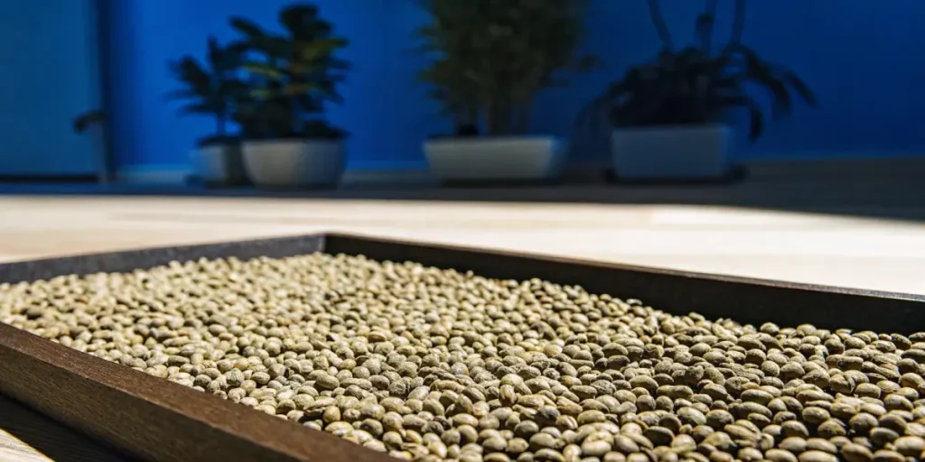 gros plan dโun plateau rempli de graines de cannabis prรชtes pour la germination