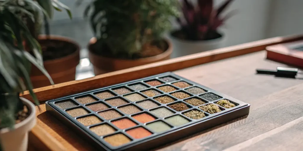 plateau dโรฉchantillons de variรฉtรฉs de cannabis avec diffรฉrentes couleurs et textures