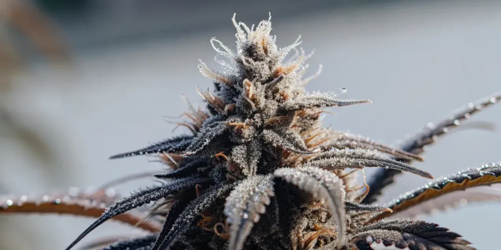 Frost-covered citrus cannabis bud close-up.