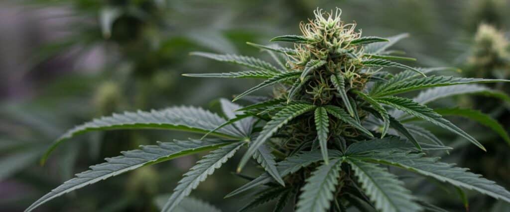 hybrid in full flowering stage with vivid green buds and healthy leaves.