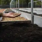 Hand gently sowing organic cannabis seeds into rich, dark soil.