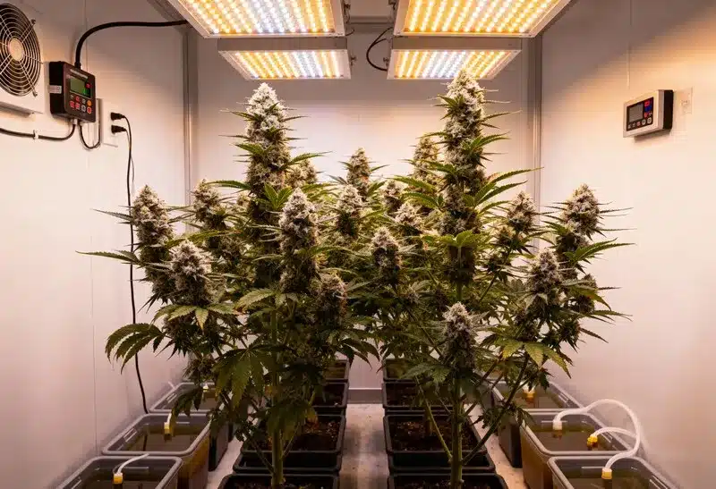 GG x Grapefruit Regular indoor cultivation: LED lighting maximizes resin production, aroma, and yield for premium-quality buds.
