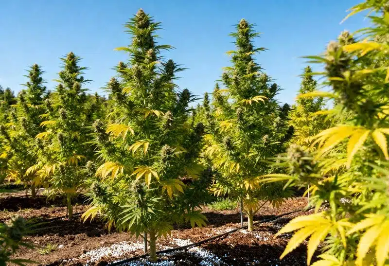 Gorilla Lemon Fire Regular reaching full bloom outdoors. Dense buds and lemon scent make it a top strain for natural growers.