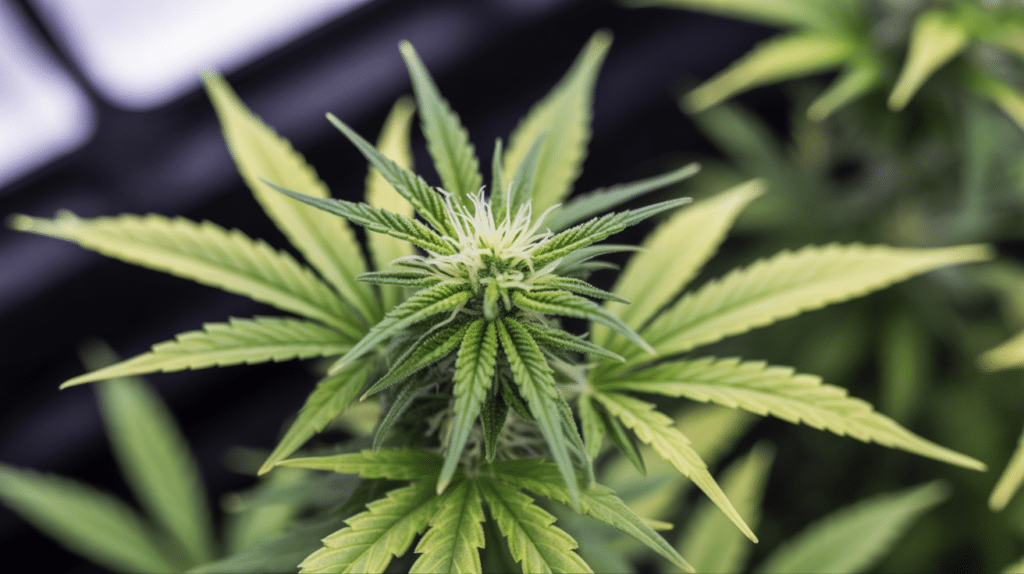 Cannabis clone rooting stage with healthy leaves and early root development
