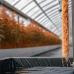 cannabis roots in hydroponic container inside greenhouse