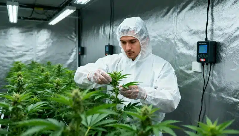 Amnesia Haze Autoflower F1 growing under LED lights in a controlled indoor setup, ensuring healthy bud development and high-yield efficiency.