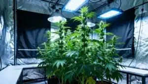 Amnesia Indoor Growth Under LED Spectrum.