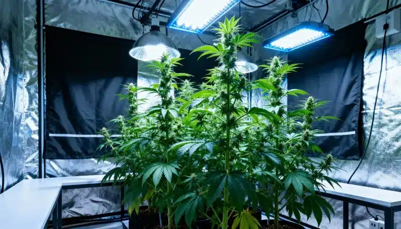 Amnesia Indoor Growth Under LED Spectrum.