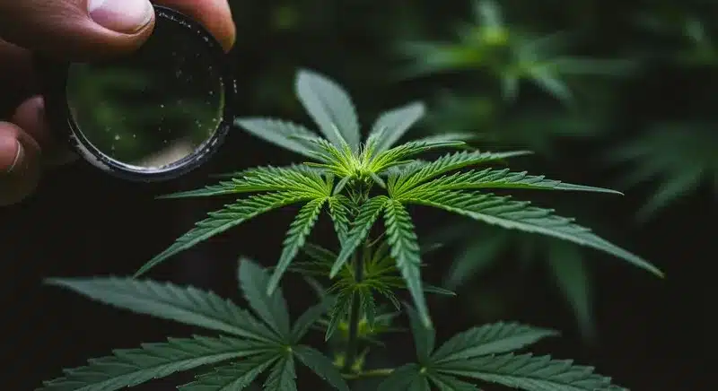 Strawberry Cannabis Plant: Early Growth Inspection.