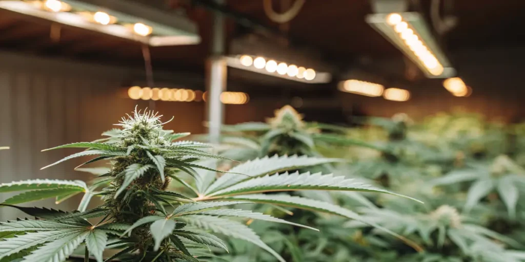 cannabis indoor cultivation with LED grow lights