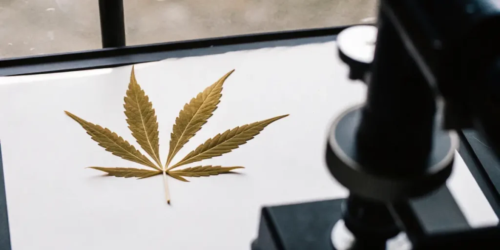 cannabis leaf under microscope for nutrient analysis
