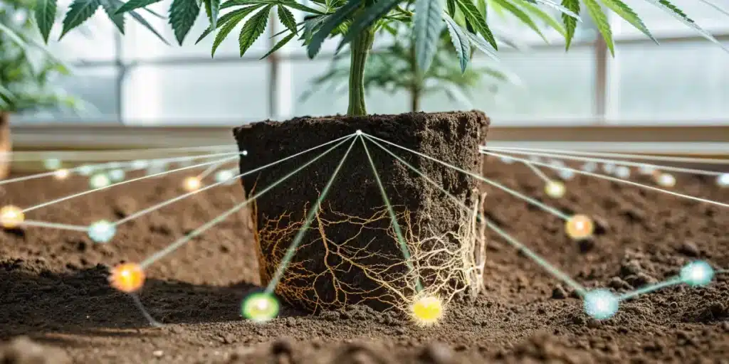 cannabis roots and soil nutrient network illustration