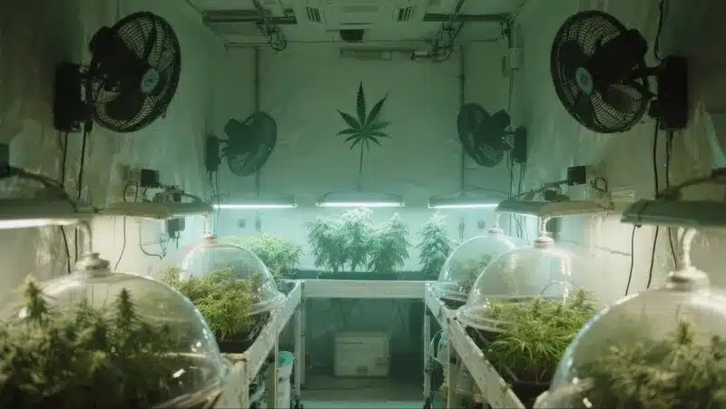 Bruce Banner x Tropi BCN Regular plants in a controlled indoor setup with humidity domes, promoting early growth and stable development.