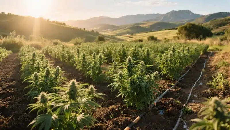 Great White Shark Regular growing in open fields under natural sunlight, thriving with vigorous growth and high resin production in outdoor conditions.