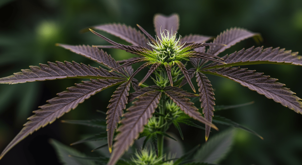 Cannabis plant fungal infection dark leaves during flowering stage.