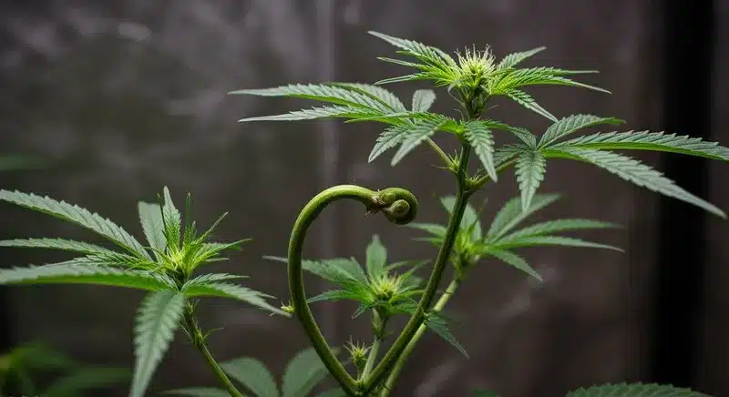 Ice Cream x SFV OG plant showing robust growth with tightly formed nodes and early trichome development under controlled conditions.