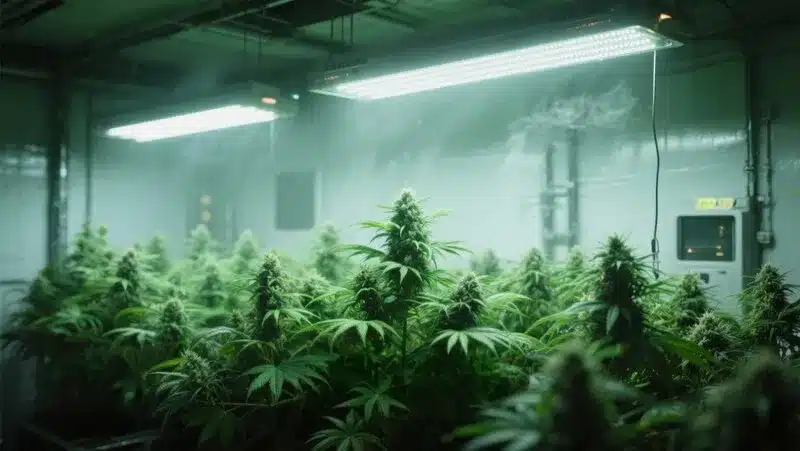 Jack Herer x White Widow Auto thriving indoors under LED lighting, developing dense, resinous buds and strong hybrid vigor for high yields.