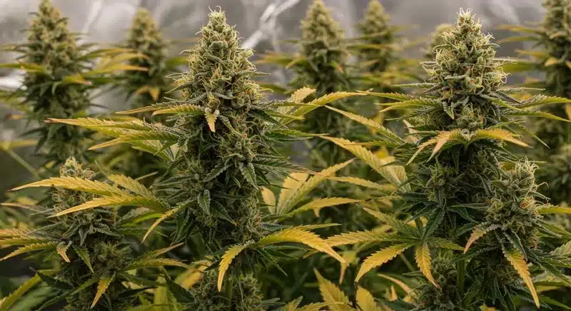 Jony Pot x Pineapple Sherbet Regular buds coated in trichomes, displaying lush colors and a sweet tropical fragrance typical of this hybrid.