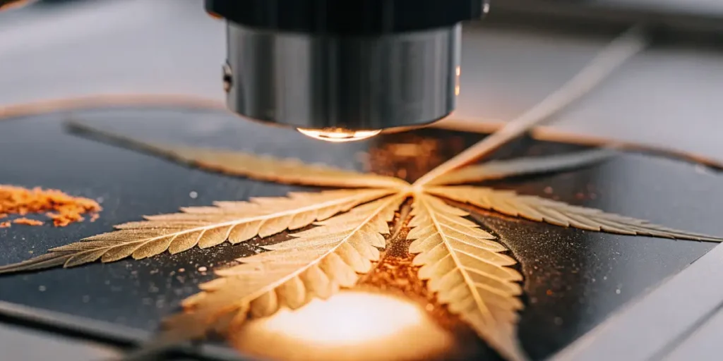 Detailed microscope study of cannabis leaf cell structure during laboratory examination.