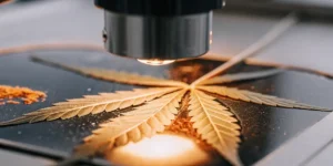 Detailed microscope study of cannabis leaf cell structure during laboratory examination.