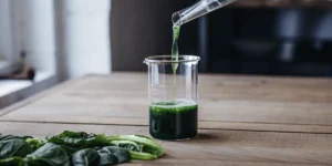 Cannabis sap extract poured into a glass beaker for brix level analysis in a laboratory setting