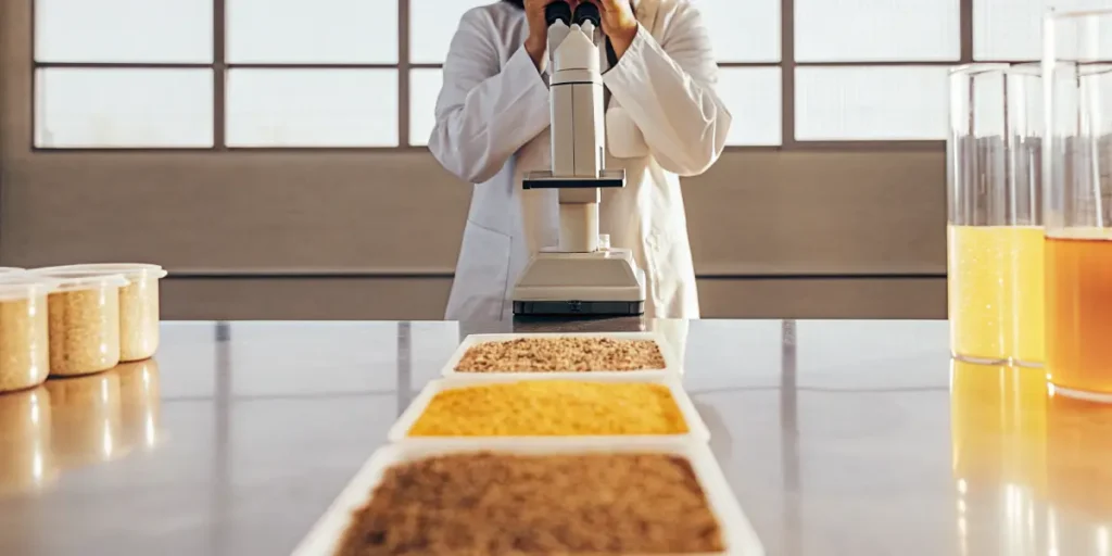 Laboratory analysis of plant material using a microscope for quality control in a greenhouse setting