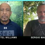 Montel Williams and Sergio Martinez in a split-screen cannabis interview for Blimburn Seeds video.