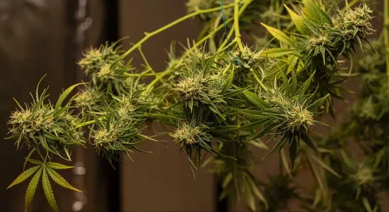 Mamba Negra FBV plants in late flowering, showcasing dense, resinous buds with intense aroma under optimal indoor conditions.