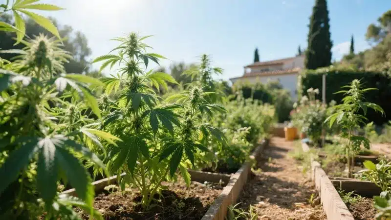 Lemon Pie Regular plants growing outdoors in full sun, showcasing strong stems and lush foliage ideal for natural, high-yield cultivation.