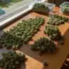 Cannabis buds spread on a wooden table near a window during sorting and drying process.
