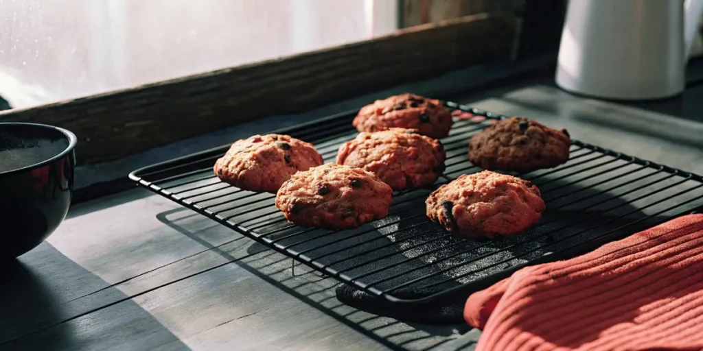 Golden brown cannabis cookies resting on a cooling rack near a kitchen window