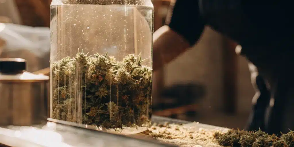 Cannabis Buds Curing in Glass Jar