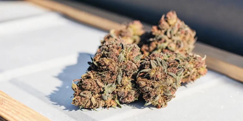 Forbidden Fruit weed Strain: The buds are coated in a thick layer of trichomes, giving them a frosty appearance.