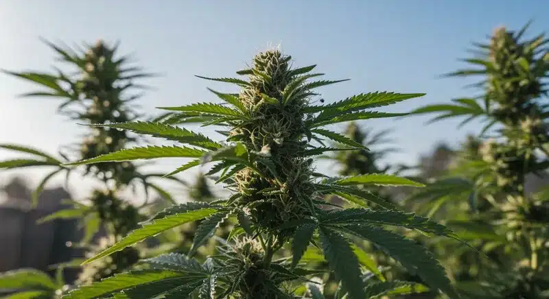 Somango Regular cannabis plant flowering outdoors.