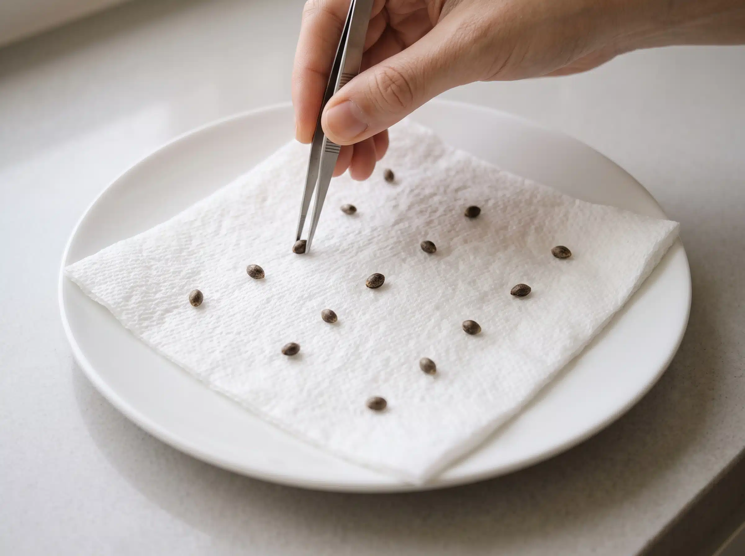 Seeds spaced on paper towel