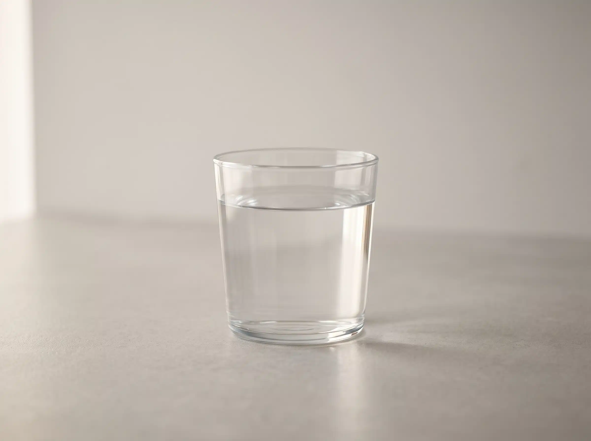 Glass filled with room-temperature water