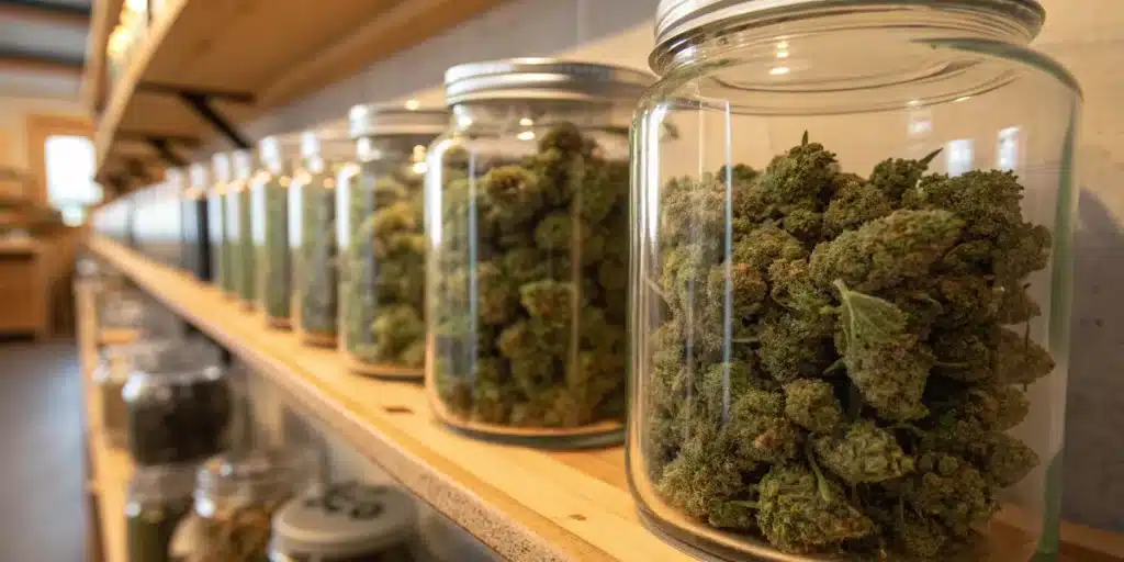 Cannabis Buds Curing in Glass Jars