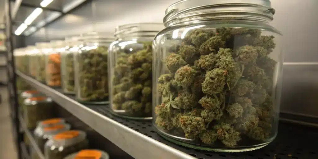 Cannabis Buds Curing in Glass Storage Jars