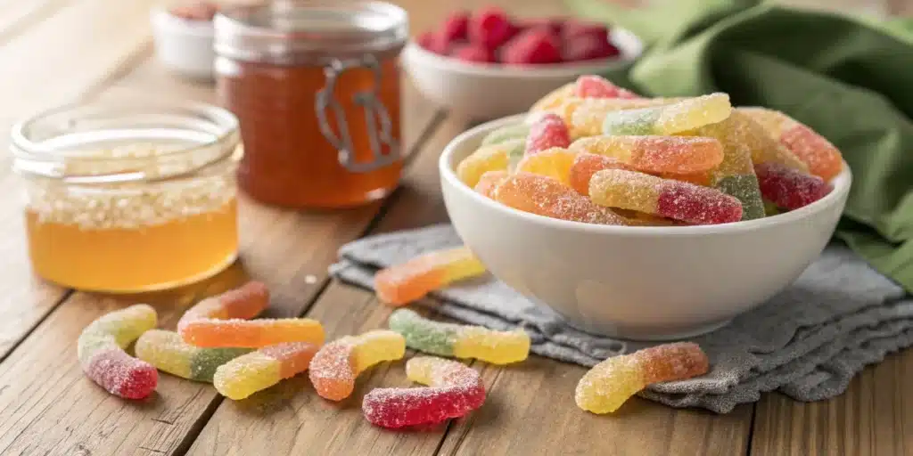 Bowl of homemade cannabis gummy edibles with infused honey and fresh fruit.