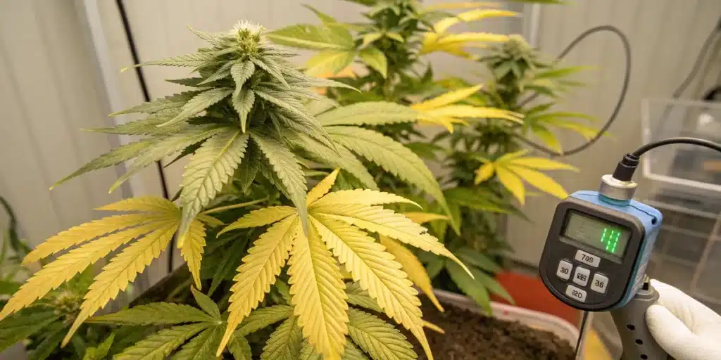 Cannabis Plant Showing Nitrogen Deficiency Symptoms
