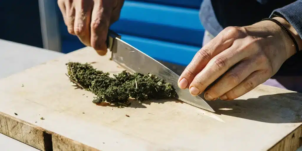 Chopping Cannabis Buds for Processing