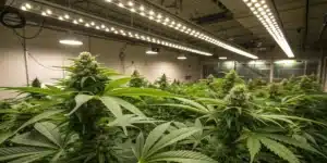 Commercial Cannabis Flowering Room Under LED Lights