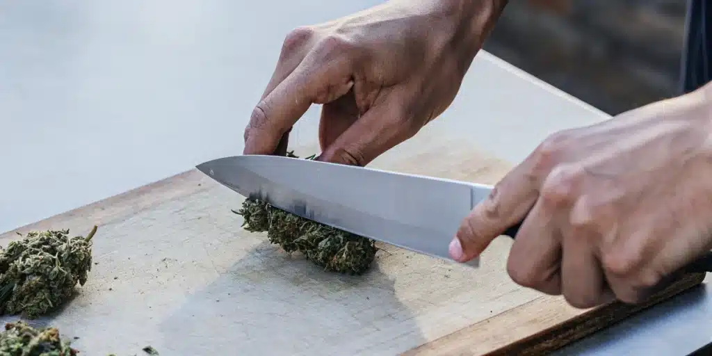 Cutting Cannabis Flower with a Knife