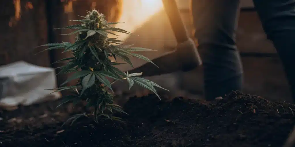 Flowering Cannabis Plant in Fresh Soil