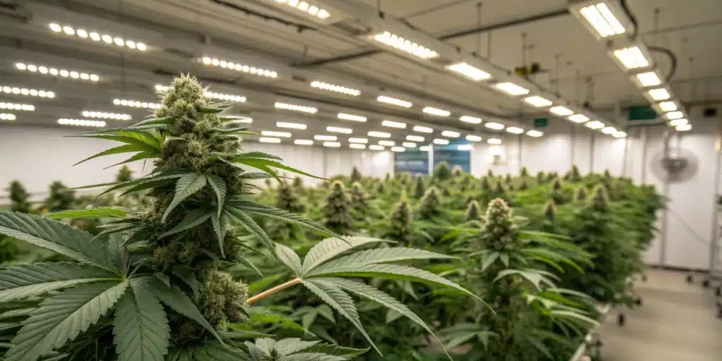 Flowering Cannabis Under LED Grow Lights