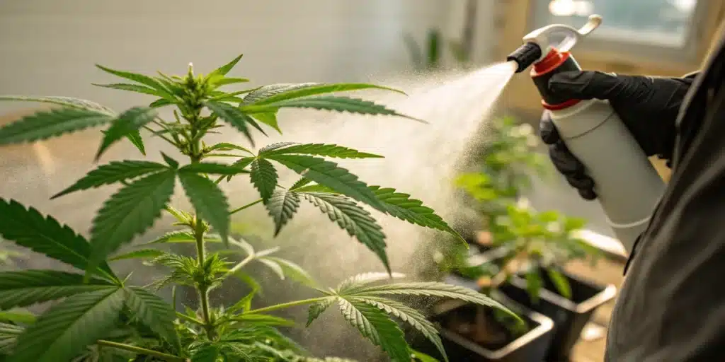 Applying Foliar Spray to Indoor Cannabis Plants