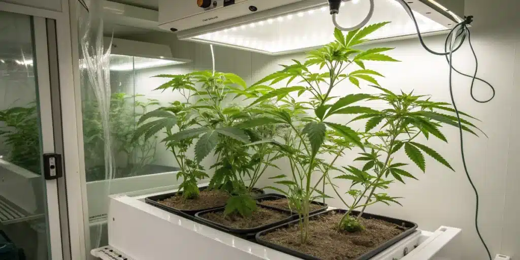 Hydroponic Cannabis Grow Room Under LED Lights