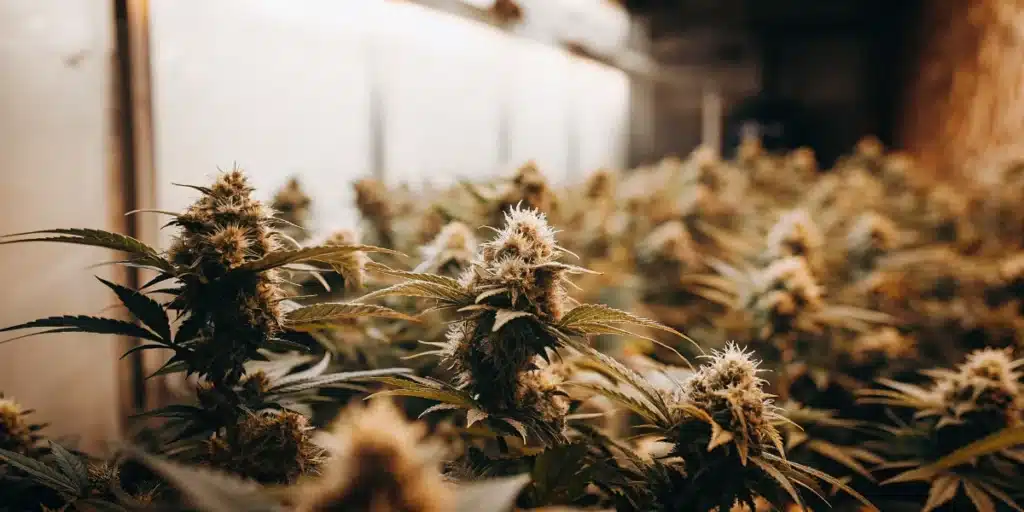 Indoor Cannabis Flowering Room with Mature Plants