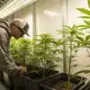 Indoor Cannabis Grower Monitoring Healthy Plants